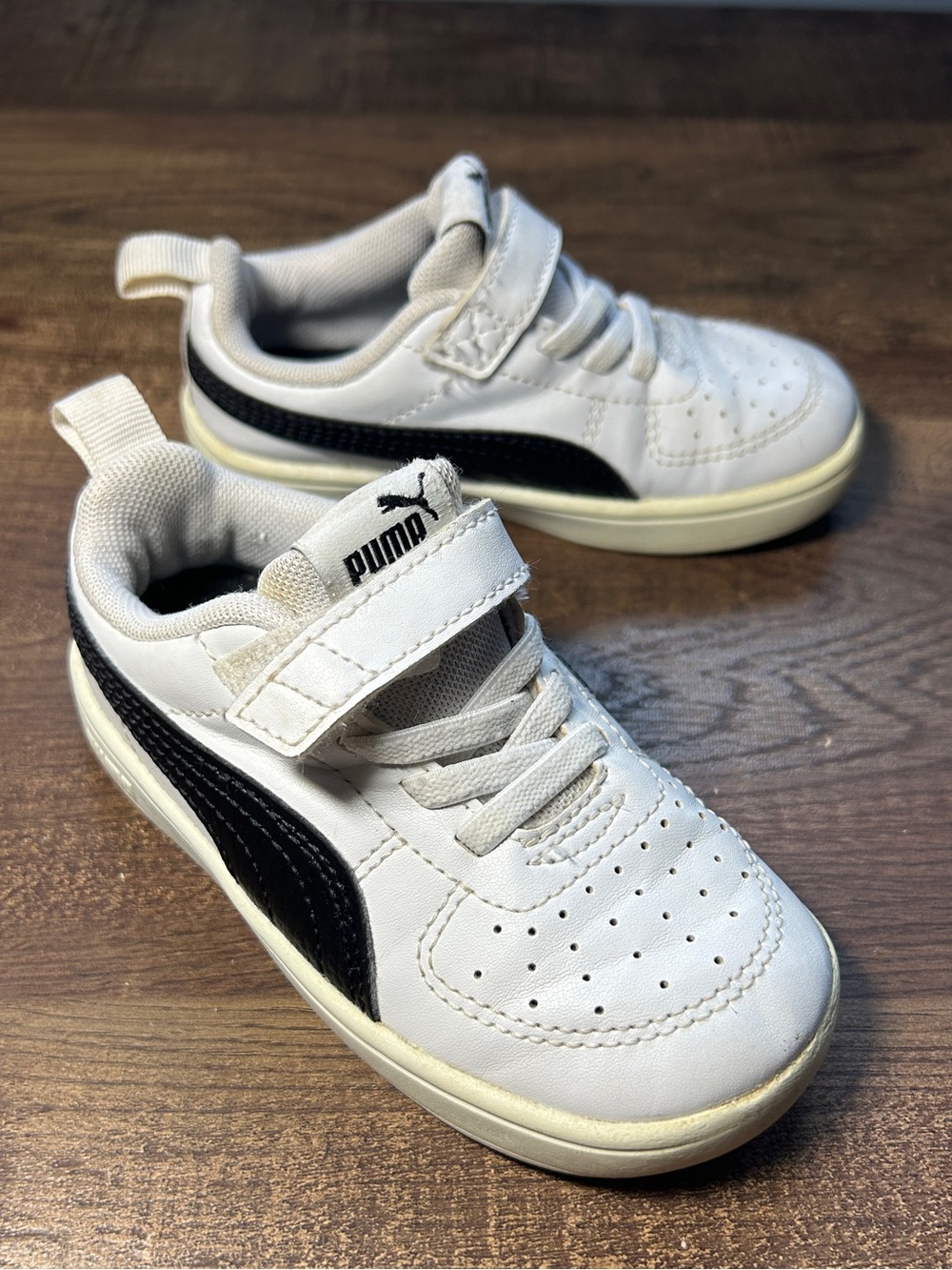 Puma White and Black Kids Sneakers